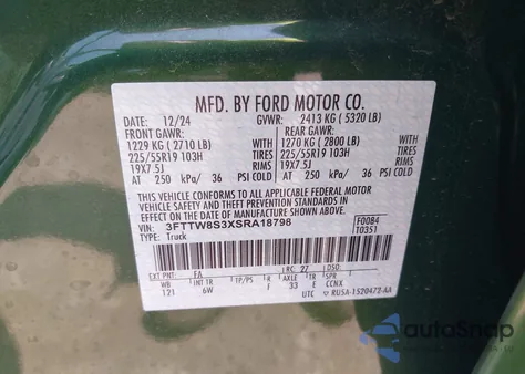 2025 Ford Maverick Lariat из США, поврежденный, VIN 3FTTW8S3XSRA18798